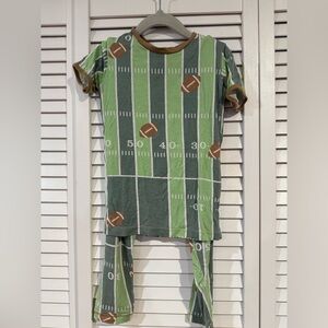 Kickee Pants Green Football Field Pajama Set